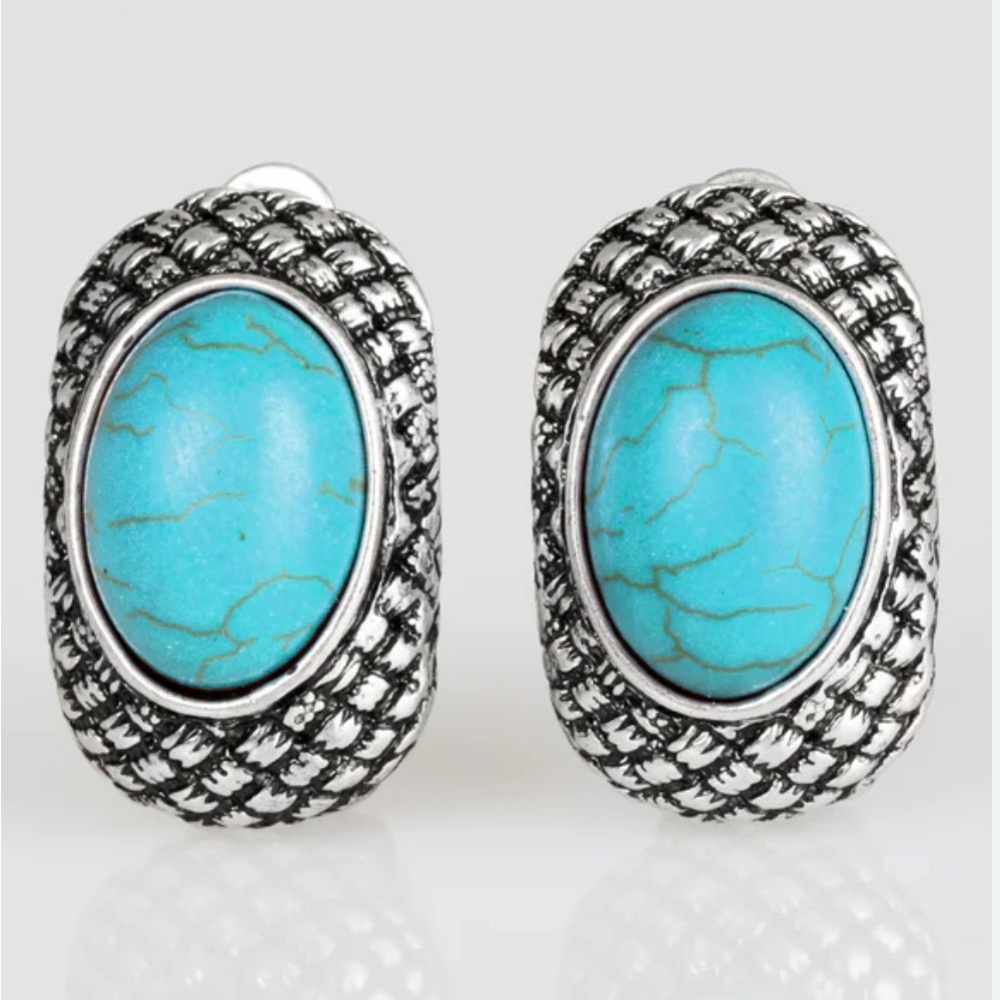 Turquoise and Silver Clip On Earrings